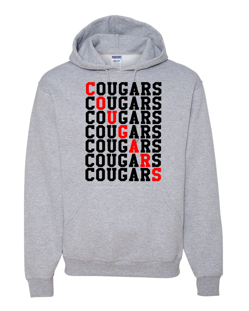 Hazleton Area Cougars - Sport Gray JERZEES - NuBlend® Hooded Sweatshirt - 996MR w/ Cougars Crossword Design on Front.