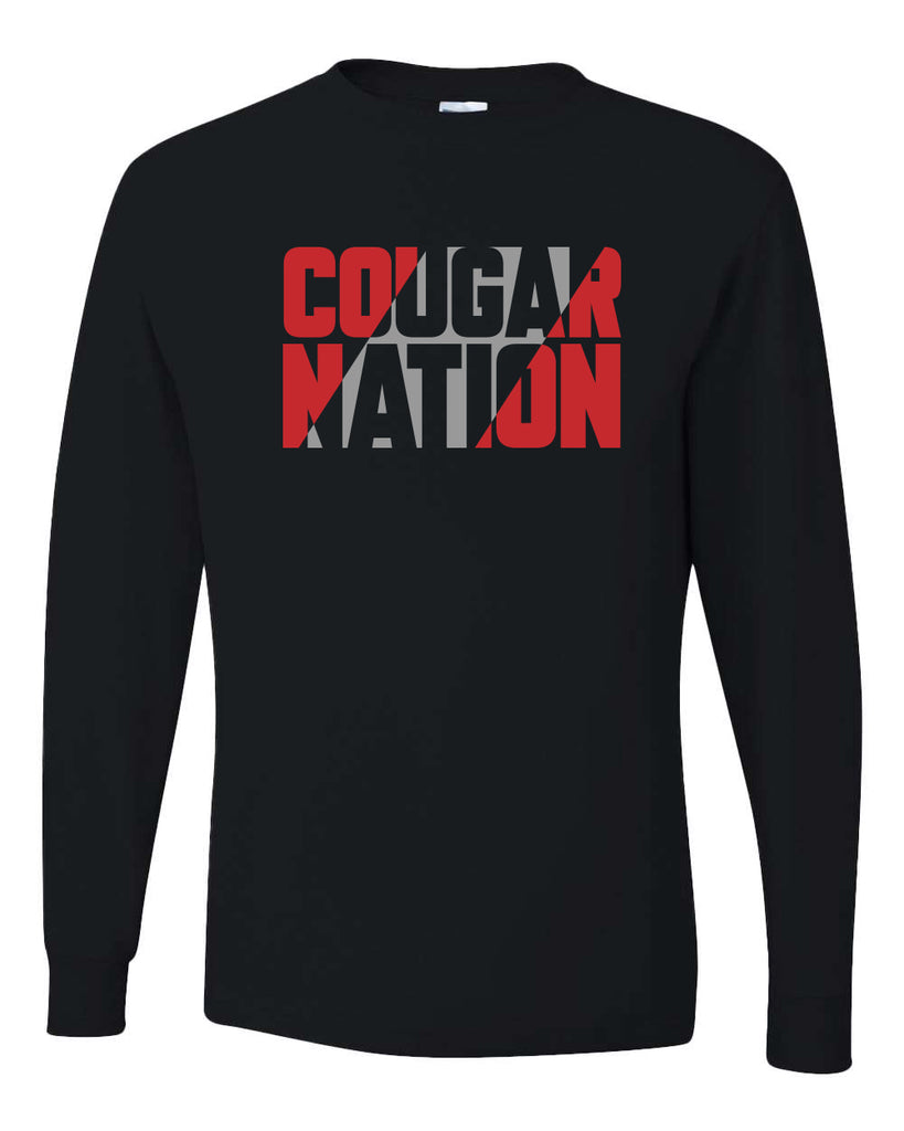 Hazleton Area Cougars - Black JERZEES - Dri-Power® Long Sleeve 50/50 T-Shirt - 29LSR w/ Cougar Nation Design on Front.