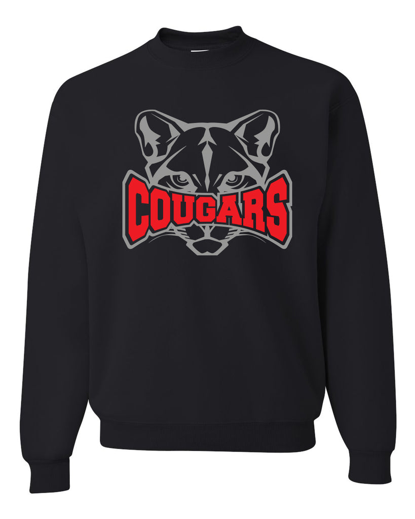 Hazleton Area Cougars - Black JERZEES - NuBlend® Crewneck Sweatshirt - 562MR w/ Cougars 726 Design on Front.