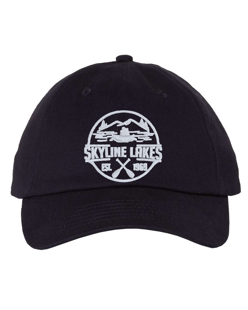 Skyline Lakes Brushed Twill Unstructured Cap - VC200 w/ Embroidered Canoe Design on Front.
