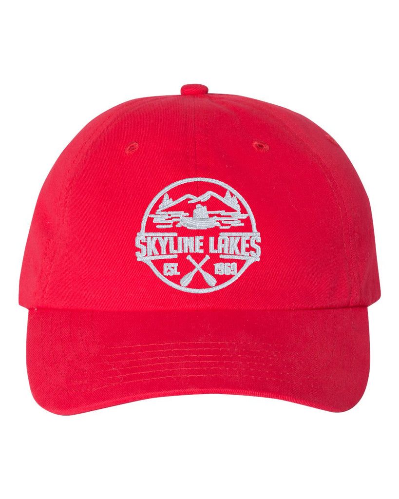 Skyline Lakes Brushed Twill Unstructured Cap - VC200 w/ Embroidered Canoe Design on Front.