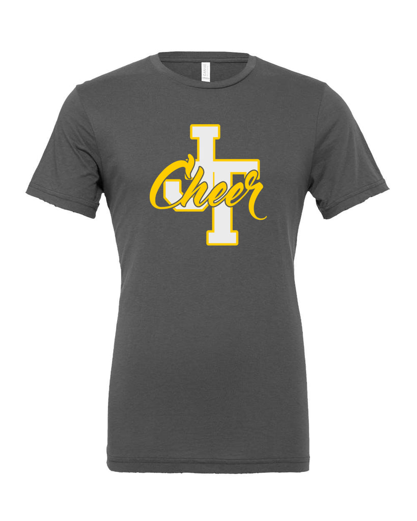 Jefferson Cheer Asphalt BC Jersey Tee - 3001 w/ JT Cheer Design on Front.