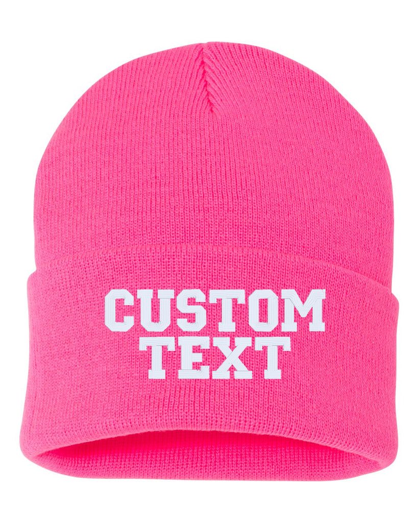 CUSTOM TEXT Embroidered Cuffed Beanie Hat