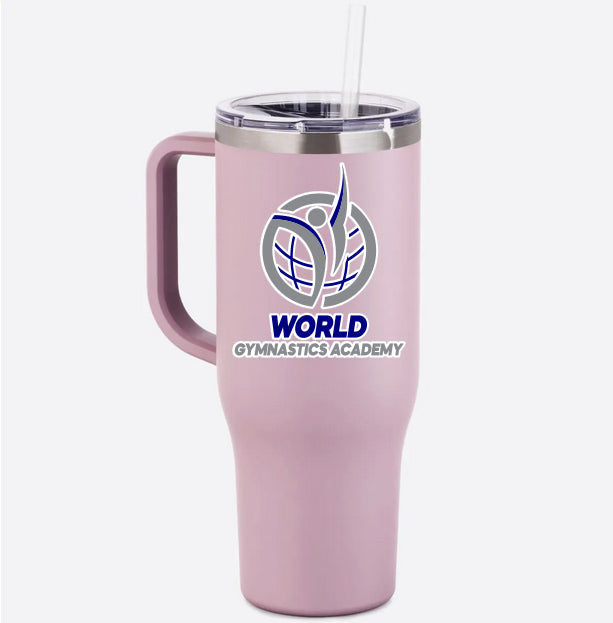 World Gymnastics Charger 40 Oz Tumbler with Handle w/ World Gymnastics Design on Front