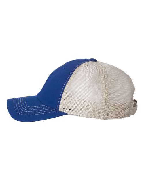 peter cooper sportsman - royal sportsman - contrast-stitch mesh-back cap - 3100 - w/ logo embroidered on front.