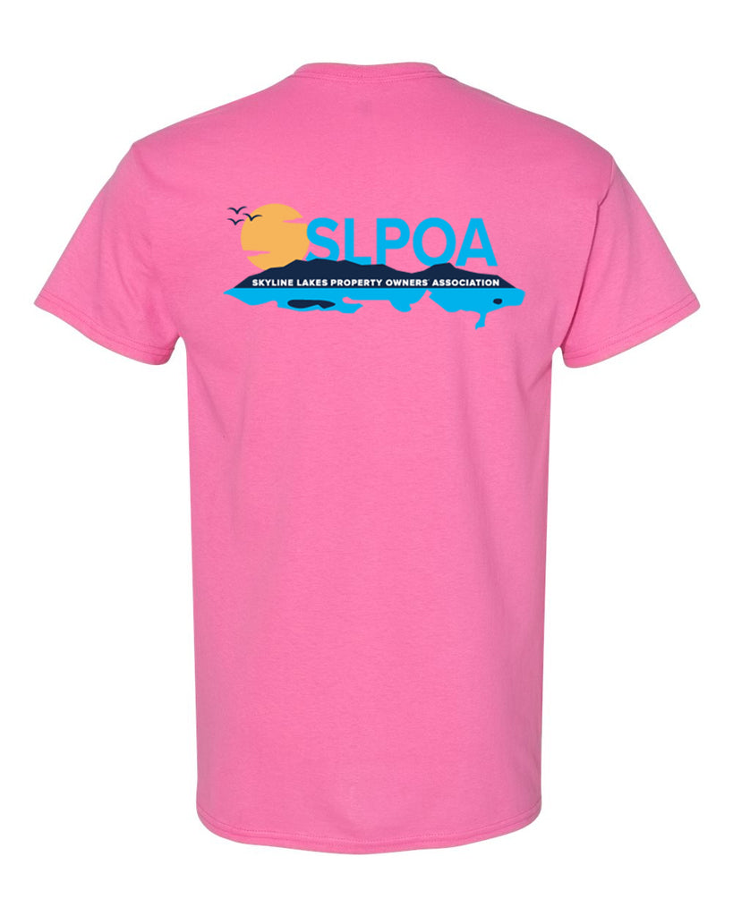 skyline lakes short sleeve tee w/ shield logo front & slpoa logo on back