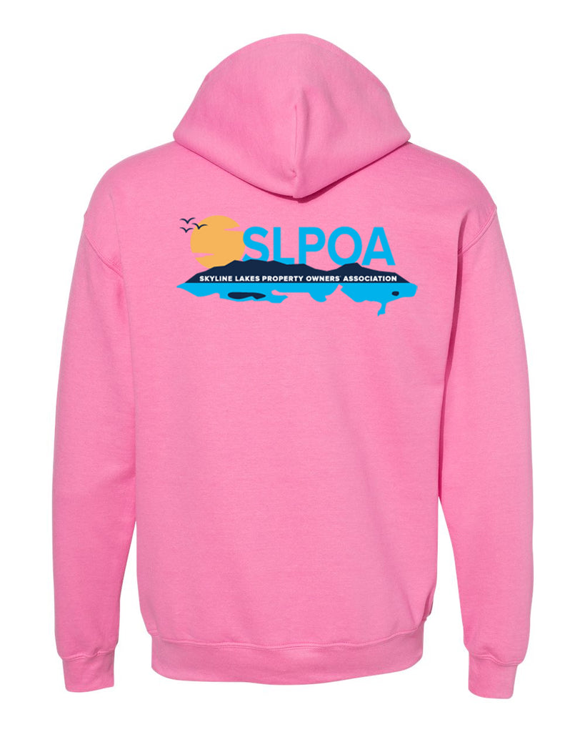 skyline lakes heavy blend hoodie w/ shield logo front & slpoa logo on back