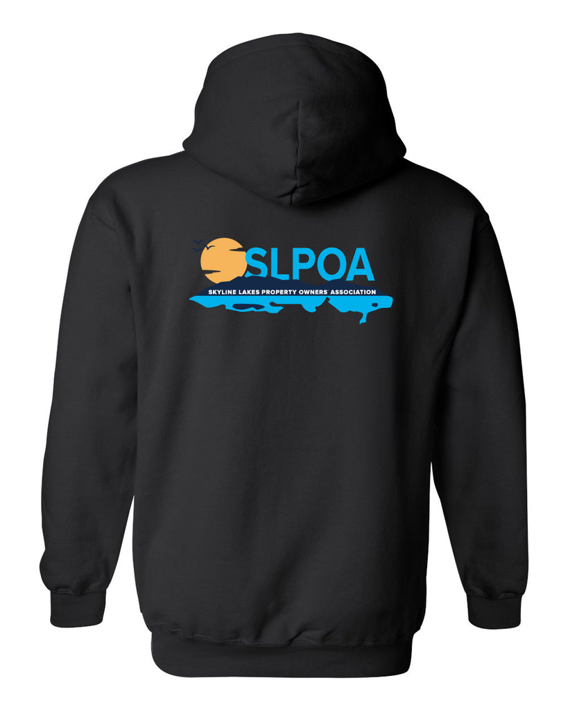 skyline lakes heavy blend hoodie w/ shield logo front & slpoa logo on back