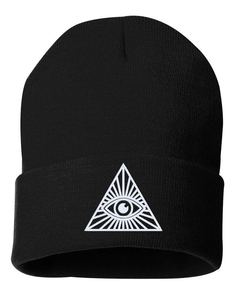 all seeing eye embroidered cuffed beanie hat