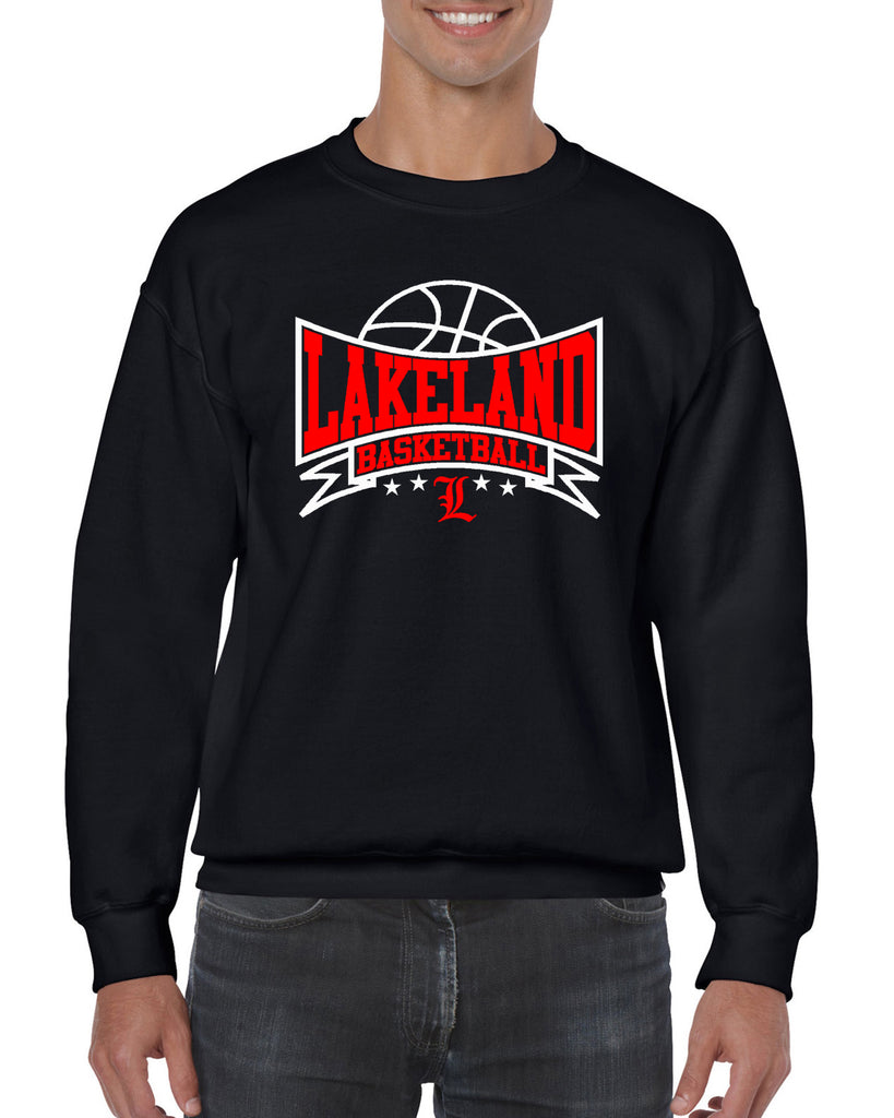 lakeland basketball black heavy blend shirt w/ lakeland basketball v3 logo on front.