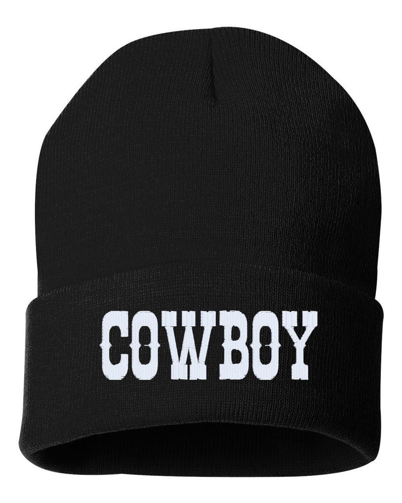 cowboy embroidered cuffed beanie hat