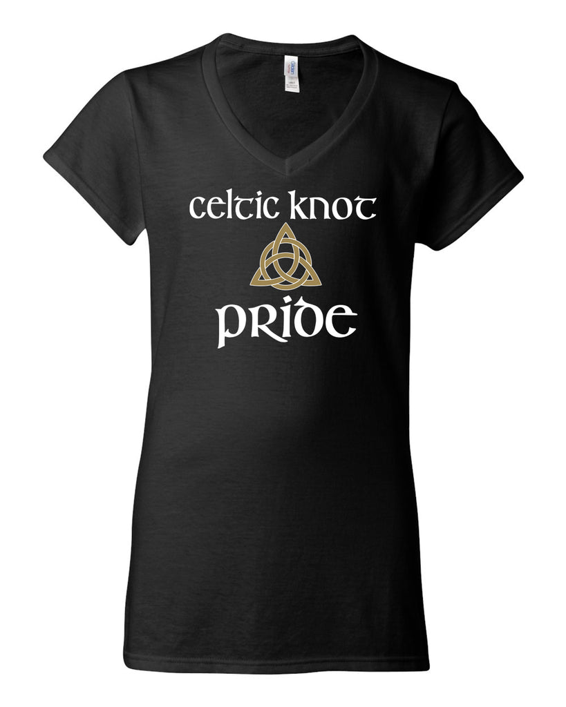 Celtic Knot Black Softstyle® Women’s V-Neck T-Shirt - 64V00L w/ Full Color PRIDE Design on Front