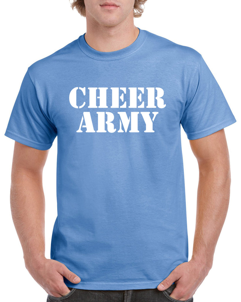 Cheer Army Carolina Blue Short Sleeve Tee w/ White CHEER ARMY Stencil Logo on Front.