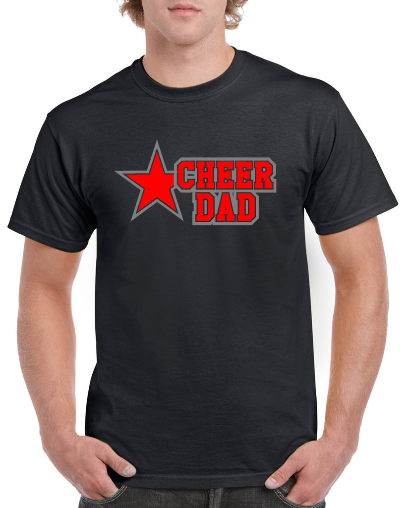 Jr Lancers Competition Cheer Heavy Cotton Black Shirt w/ Cheer Dad Star 2 Color Design on Front.