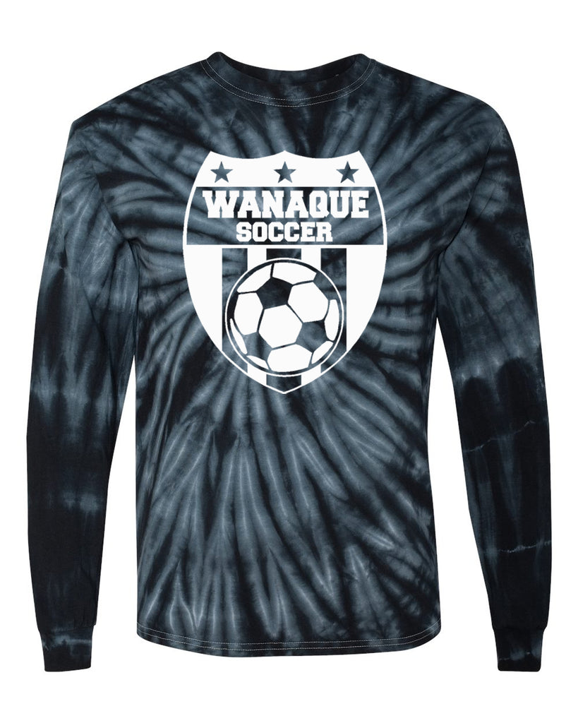 Wanaque Soccer Cyclone Tye Dye Long Sleeve Tee w/ Large Wanaque Soccer Logo on Front.