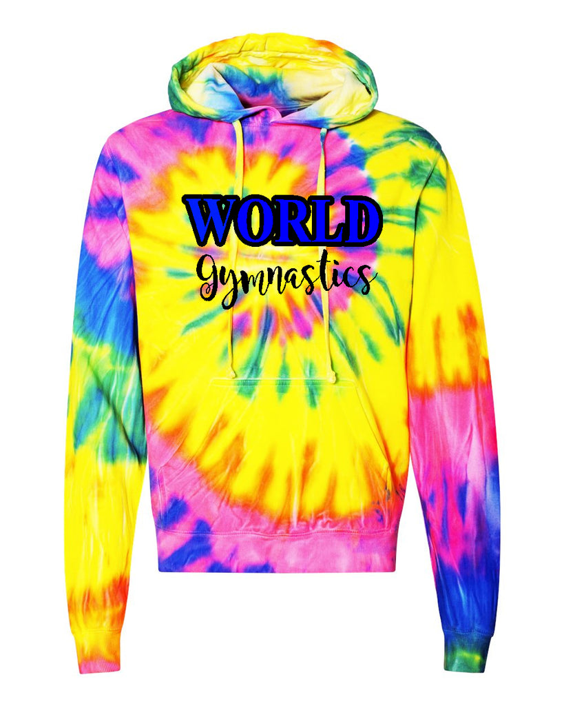 World Gymnastics Dyenomite - RAINBOW FLO Blended Hooded Sweatshirt - 680VR w/ 2 Color Stacked Design on Front