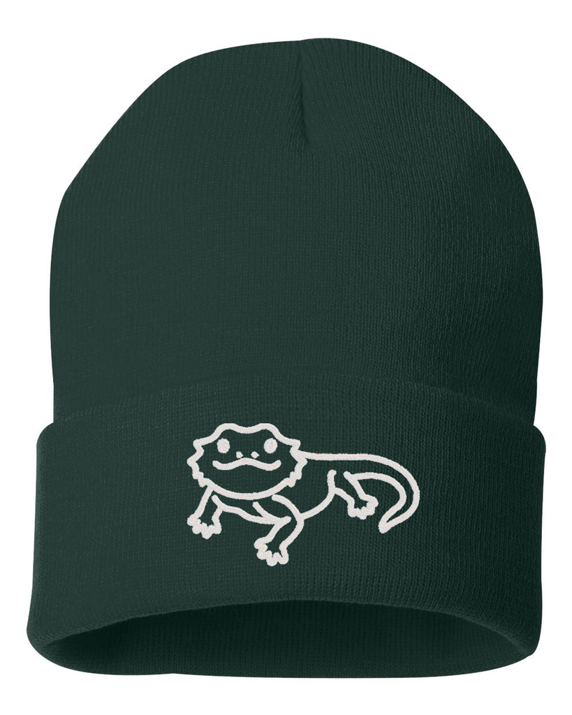 cute bearded dragon embroidered cuffed beanie hat