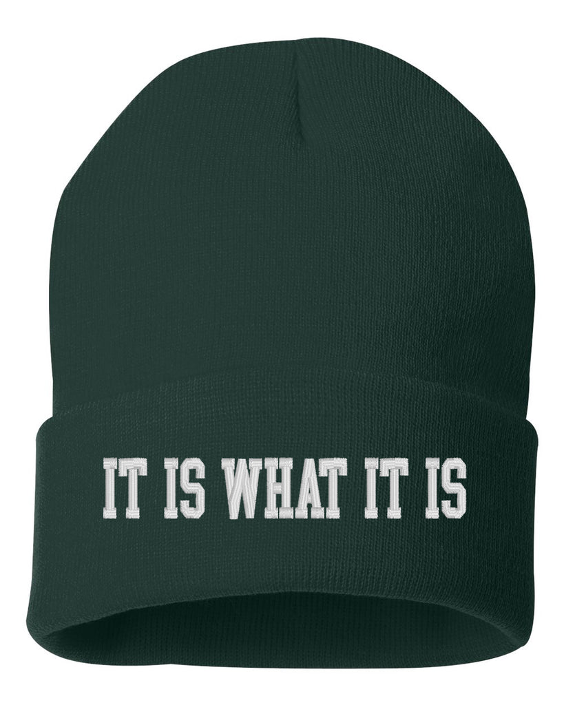 it is what it is embroidered cuffed beanie hat