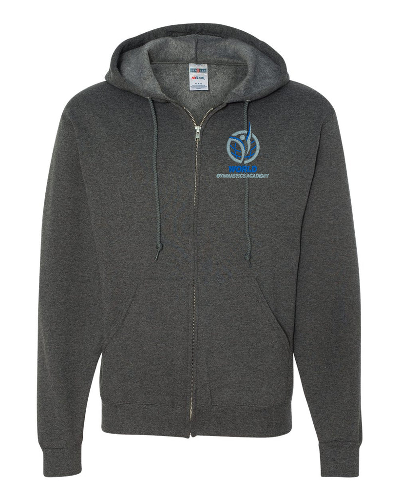 World Gymnastics JERZEES - NuBlend® Full-Zip Hooded Sweatshirt - 993MR w/ 2 Color Embroidered Design on Left Chest
