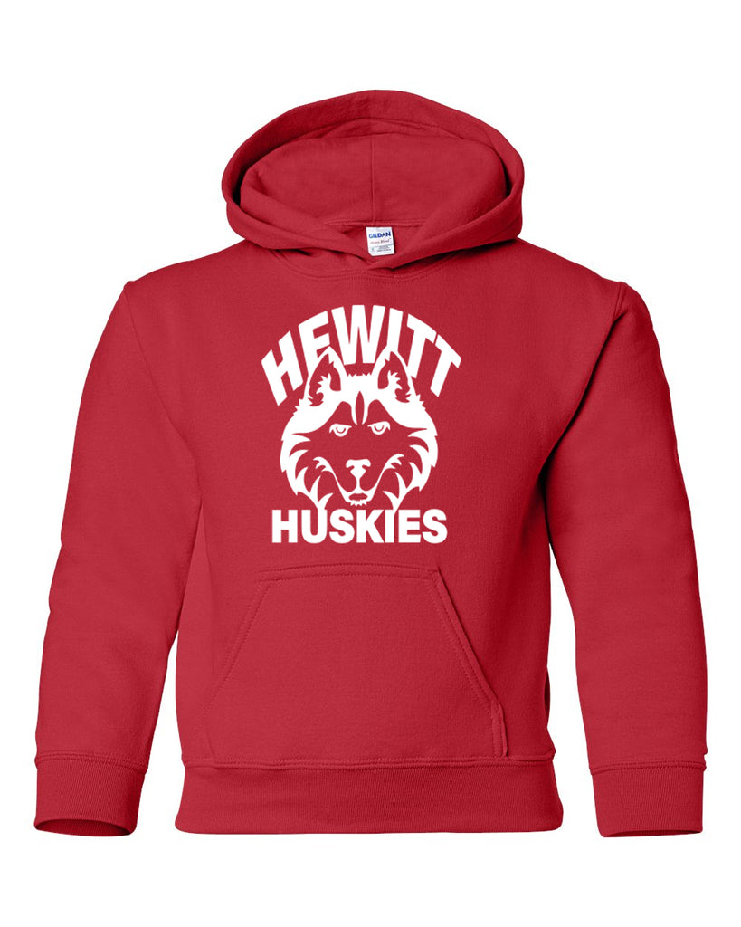 Hewitt Huskies Red Heavy Blend™ Hooded Sweatshirt - 18500 w/ Logo Design 1 on Front