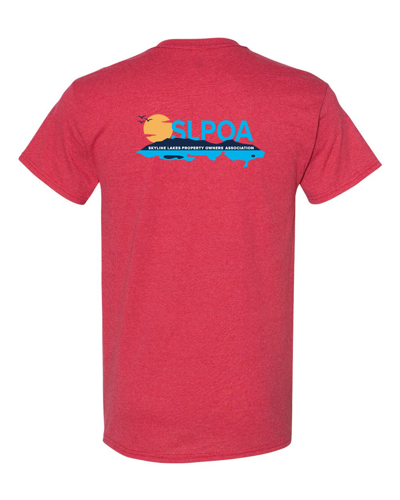 skyline lakes short sleeve tee w/ shield logo front & slpoa logo on back