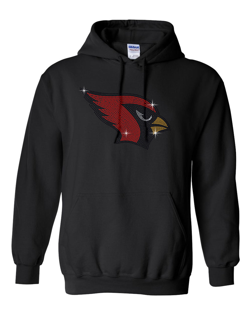 Westwood Cardinals Black Heavy Blend Hooded Sweatshirt w/ Spangle Cardinal Bird Design