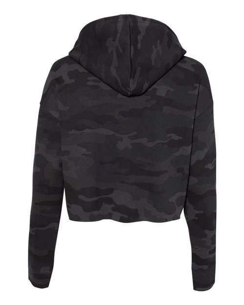 flfa black camo women’s lightweight cropped hooded sweatshirt - afx64crp w/ flfa cutters cheer logo in spangle on front