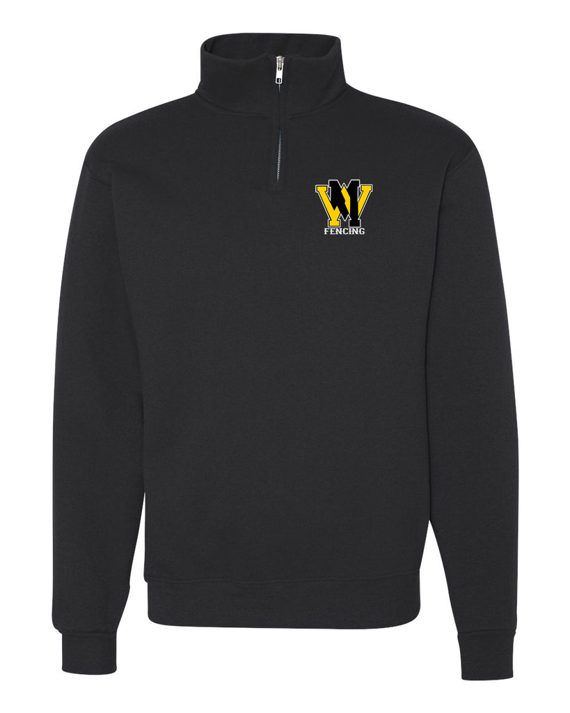West Milford Fencing Black Nublend® Cadet Collar Quarter-Zip Sweatshirt - 995MR w/ Left Chest WM Fencing Design on Front.