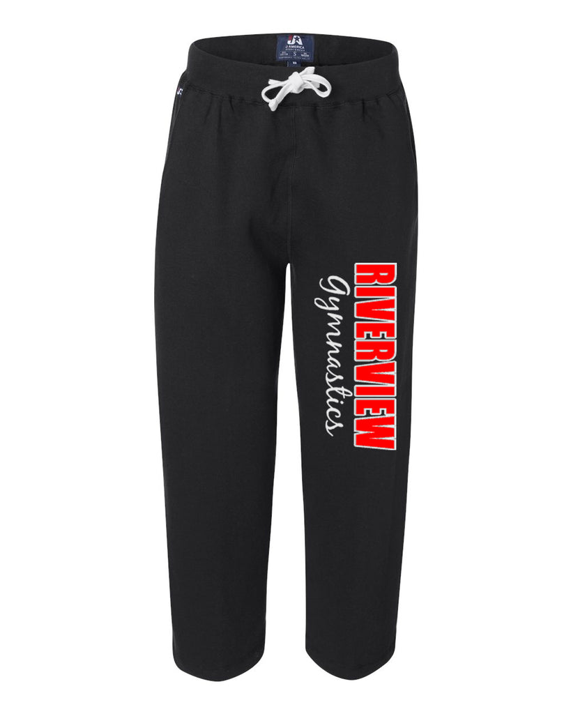 Riverview Gymnastics Black J. America - Premium Open Bottom Sweatpants w/ 2 Color Design on Front.