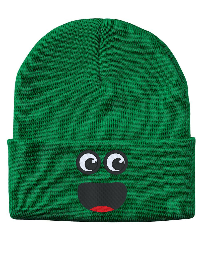 surprise face smile embroidered cuffed beanie hat