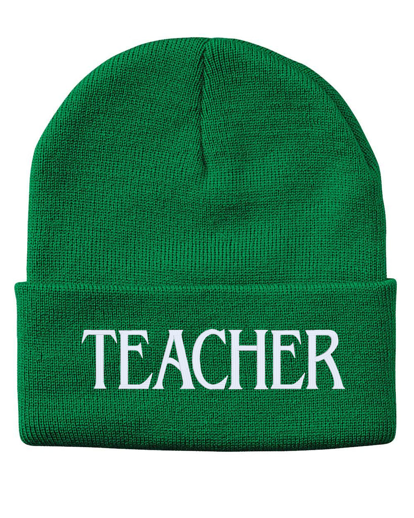 teacher embroidered cuffed beanie hat