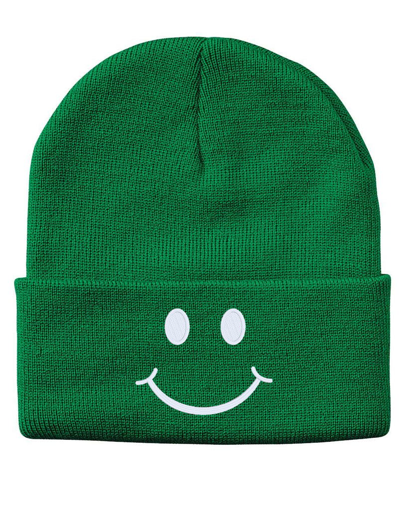 smile face embroidered cuffed beanie hat