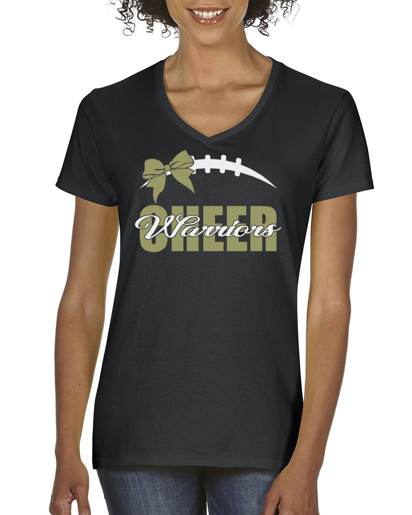 wanaque cheer heavy cotton tee w/ 2 color warriors cheer football laces bow design