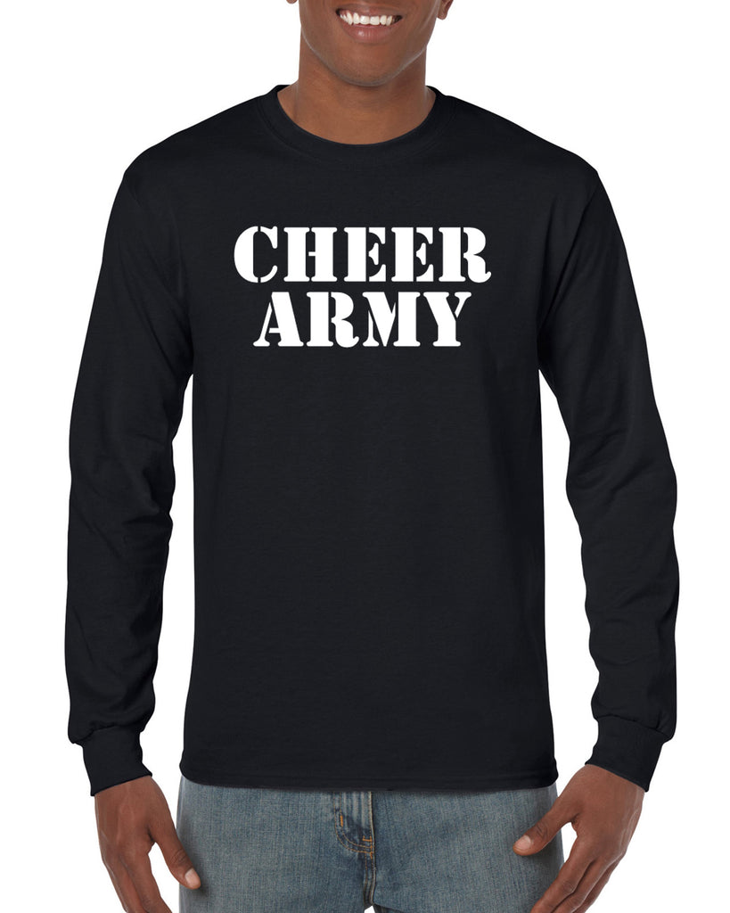 Cheer Army Black Long Sleeve Tee w/ White CHEER ARMY Stencil Logo on Front.