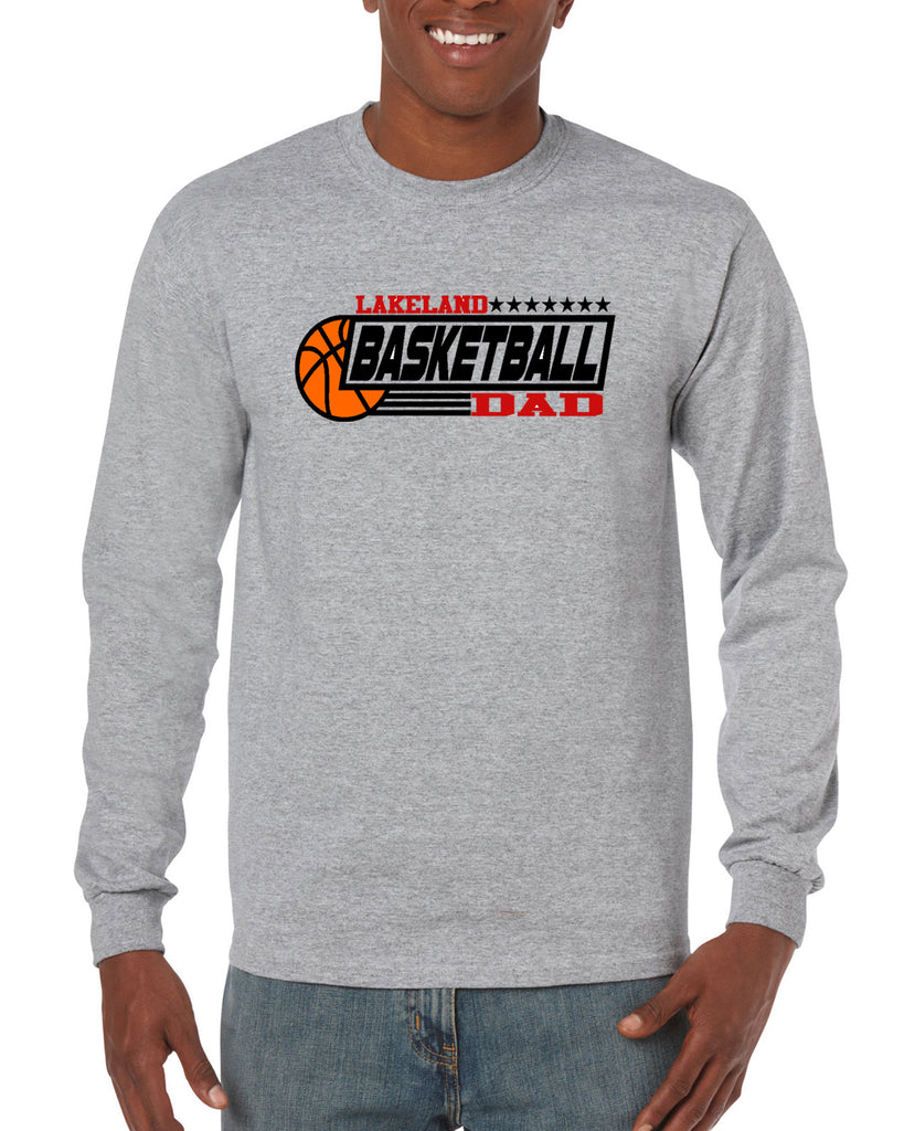 lakeland basketball dad sport gray heavy blend shirt w/ v1 lakeland basketball dad on front.