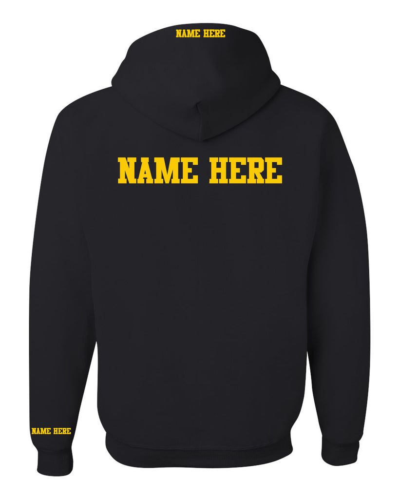 West Milford Fencing Black Hoodie w/ Large Ribbon Design on Front.