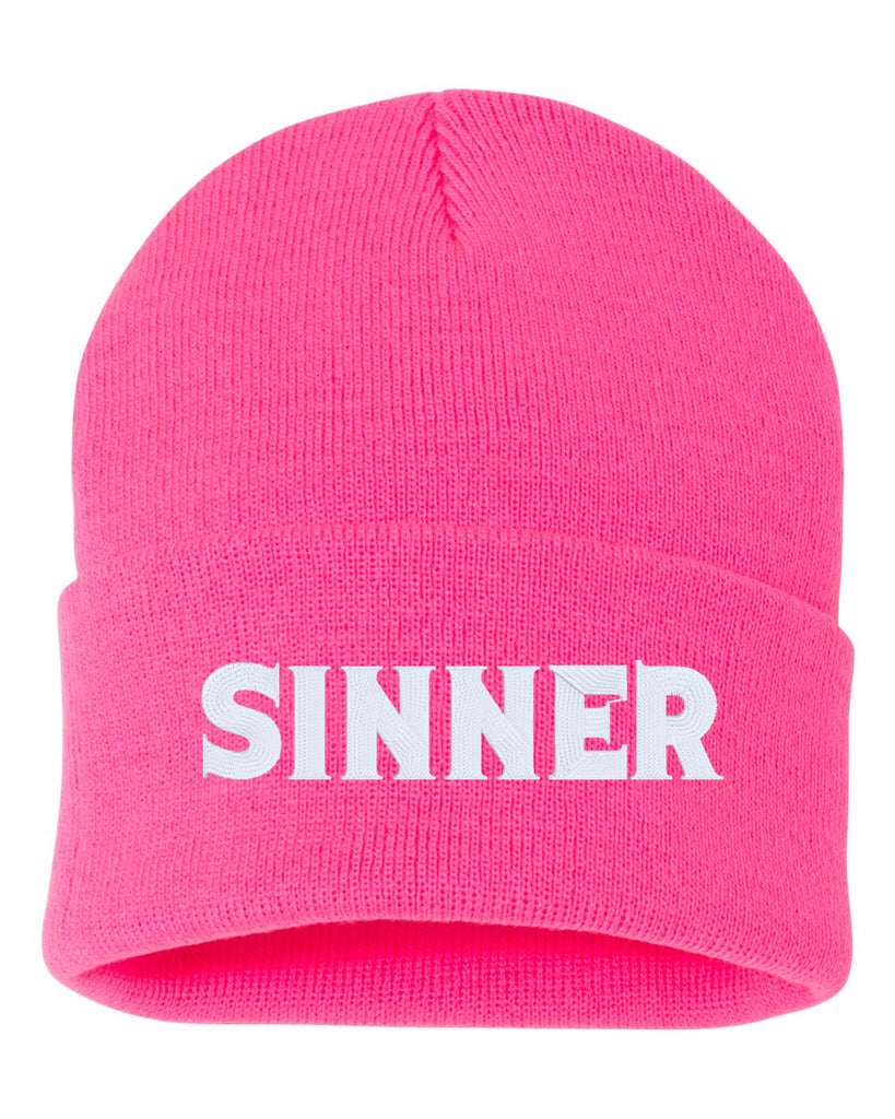 sinner embroidered cuffed beanie hat