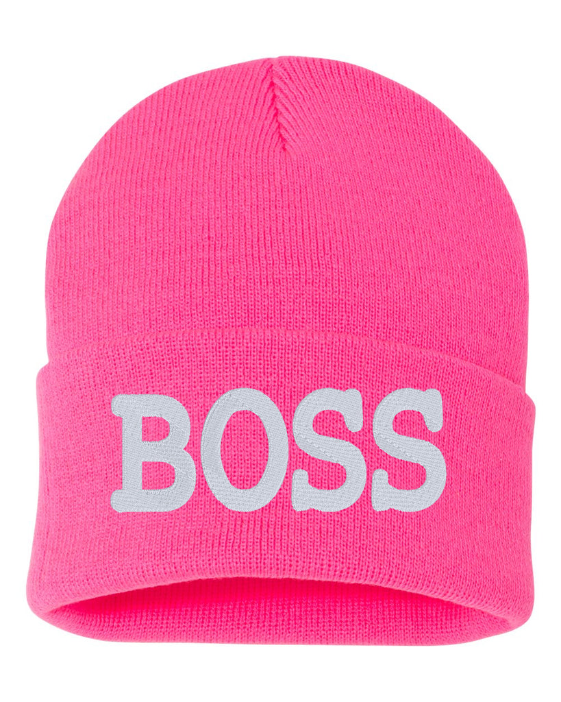 boss embroidered cuffed beanie hat