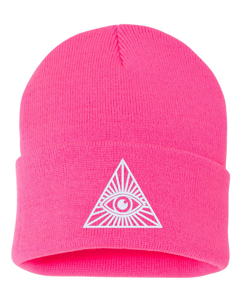all seeing eye embroidered cuffed beanie hat