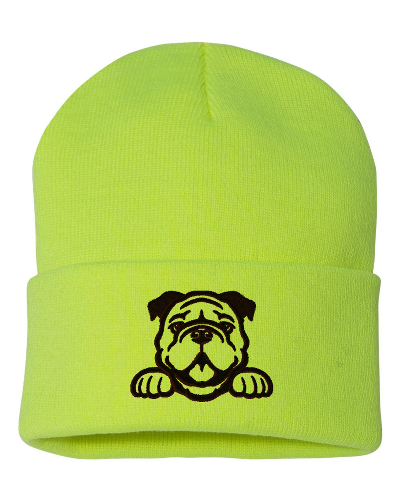 peeking bulldog embroidered cuffed beanie hat