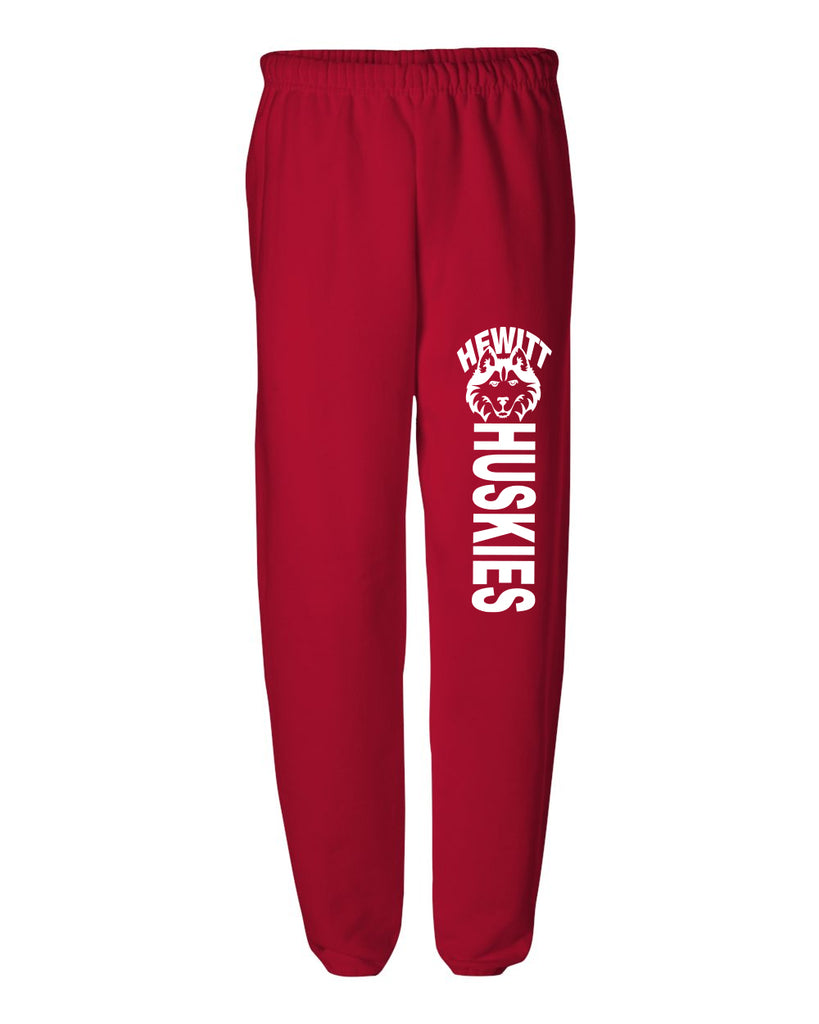 Hewitt Huskies NuBlend® Sweatpants - 973BR - Red w/ Logo down Leg.