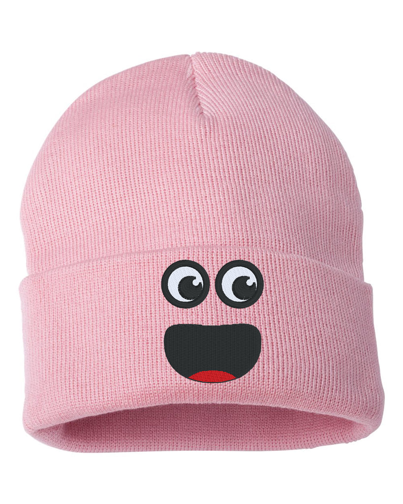 surprise face smile embroidered cuffed beanie hat