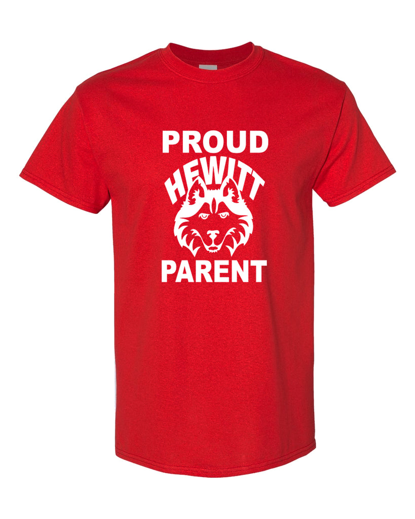 Hewitt Huskies Red Short Sleeve Tee w/ Proud Parent on Front