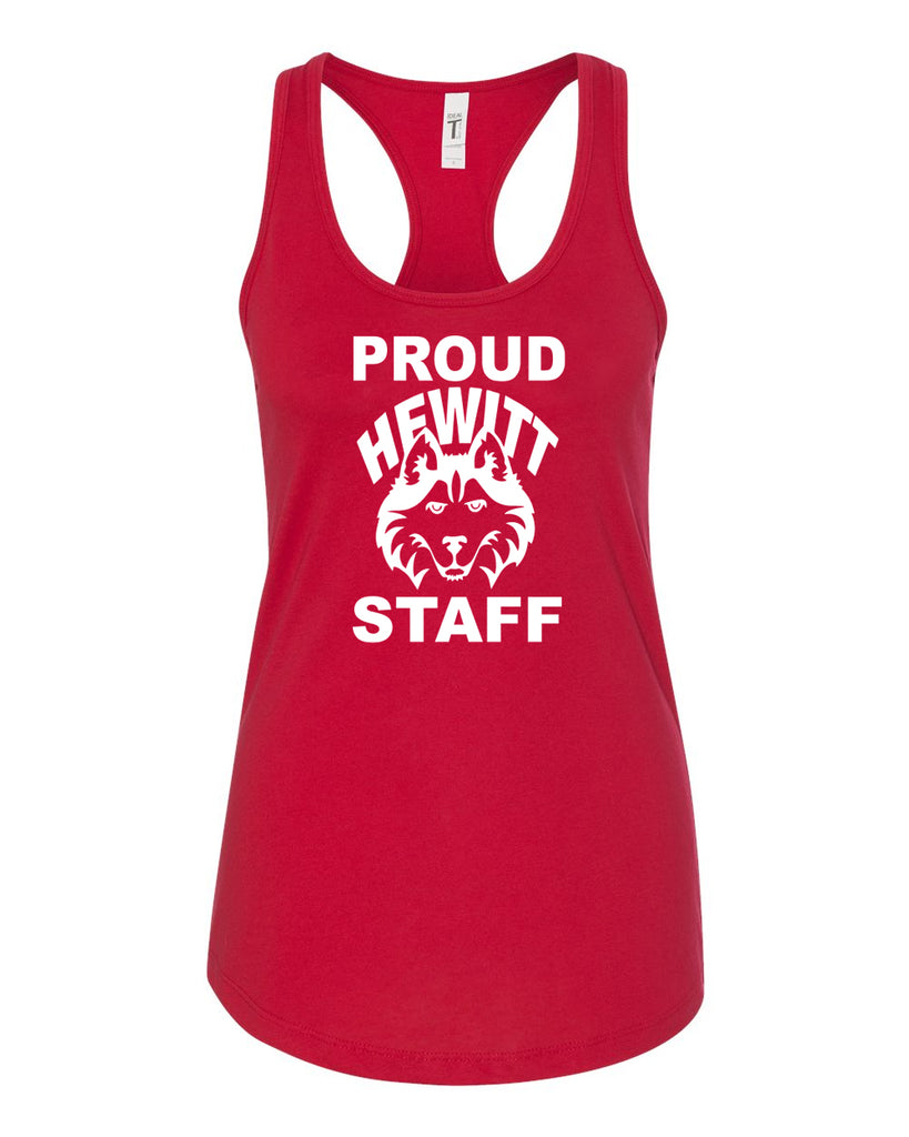 Hewitt Huskies Next Level - RedWomen's Ideal Racerback Tank - 1533 w/ Proud Staff on Front