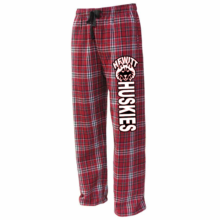 Hewitt Huskies PS Flannel Pants - Red w/ Logo down Leg.