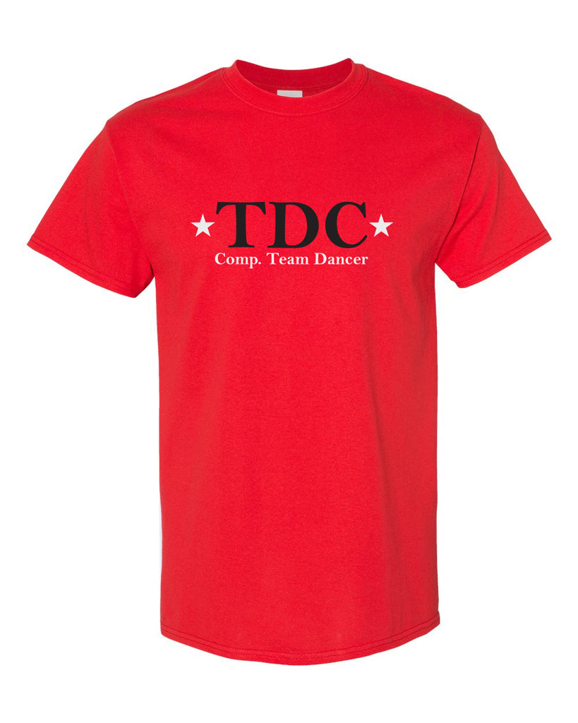 TDC - Red Short Sleeve Tee w/ TDC Comp Dancer Logo on Front.