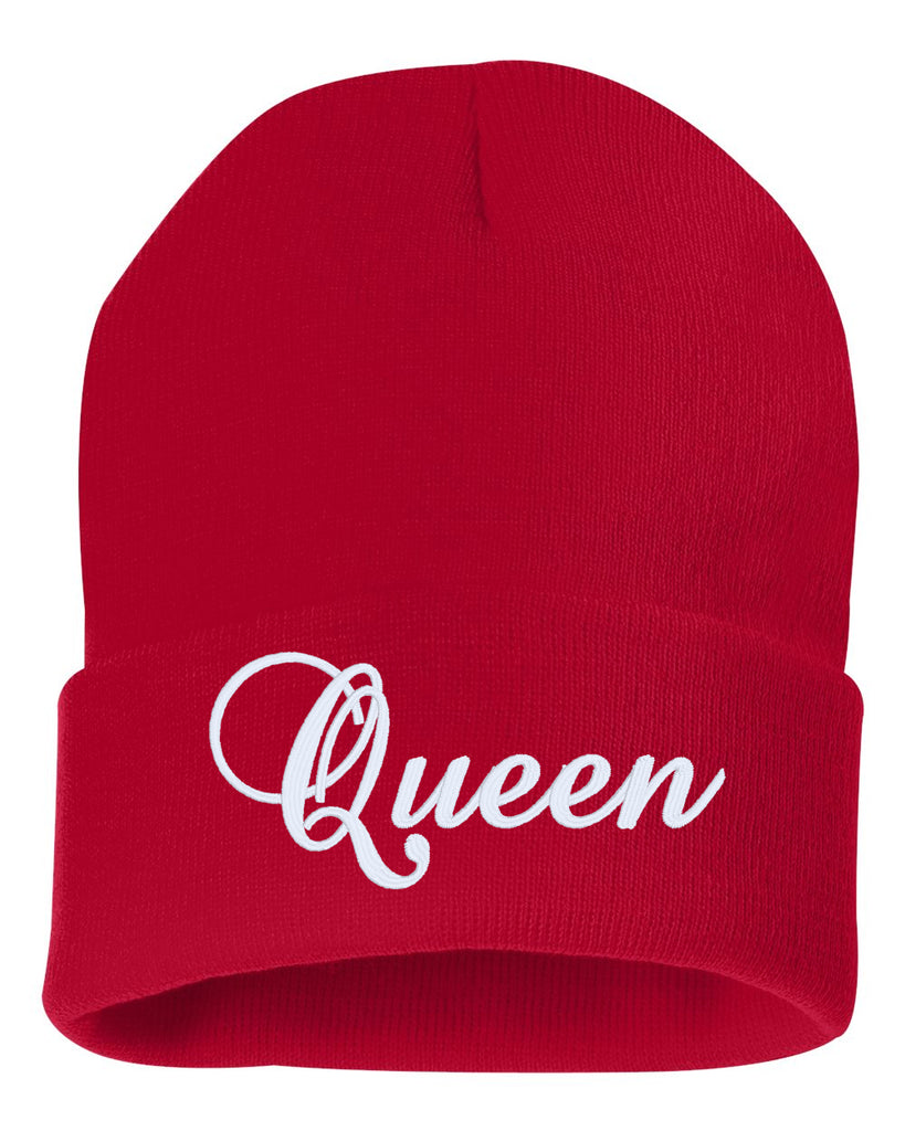 queen embroidered cuffed beanie hat