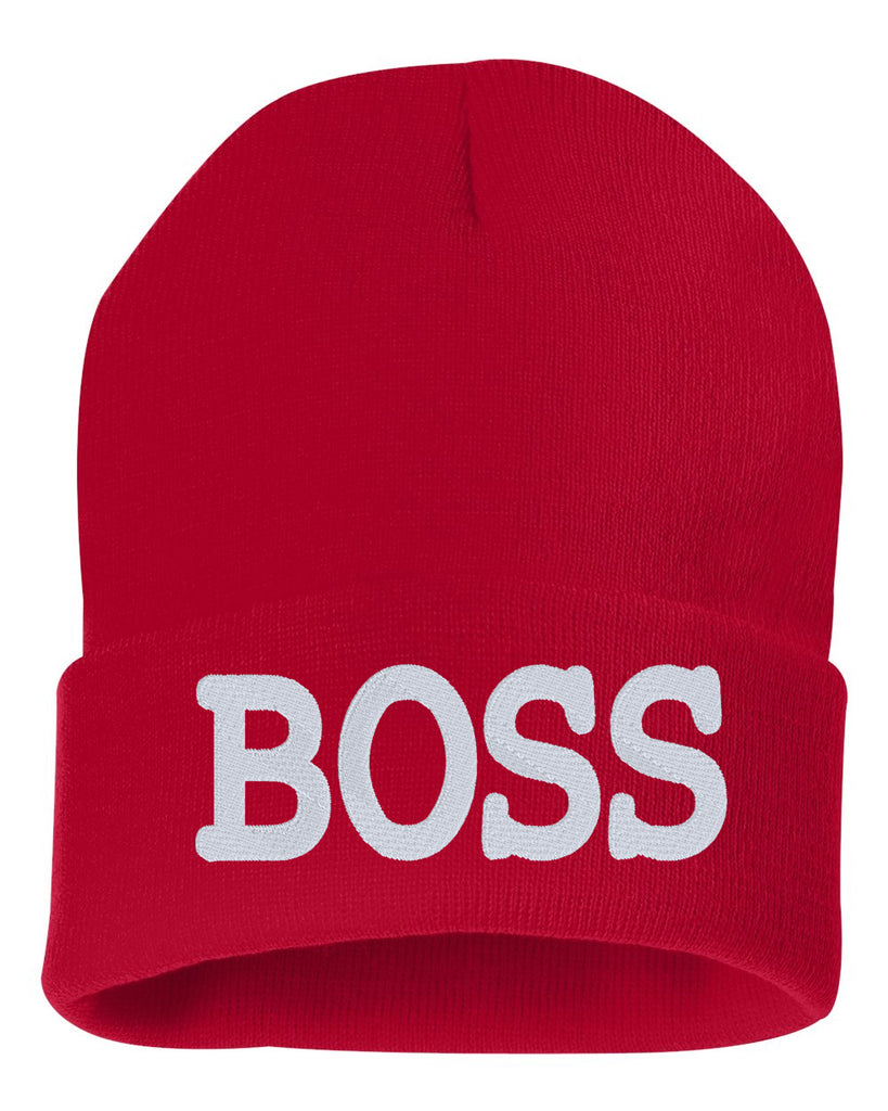 boss embroidered cuffed beanie hat