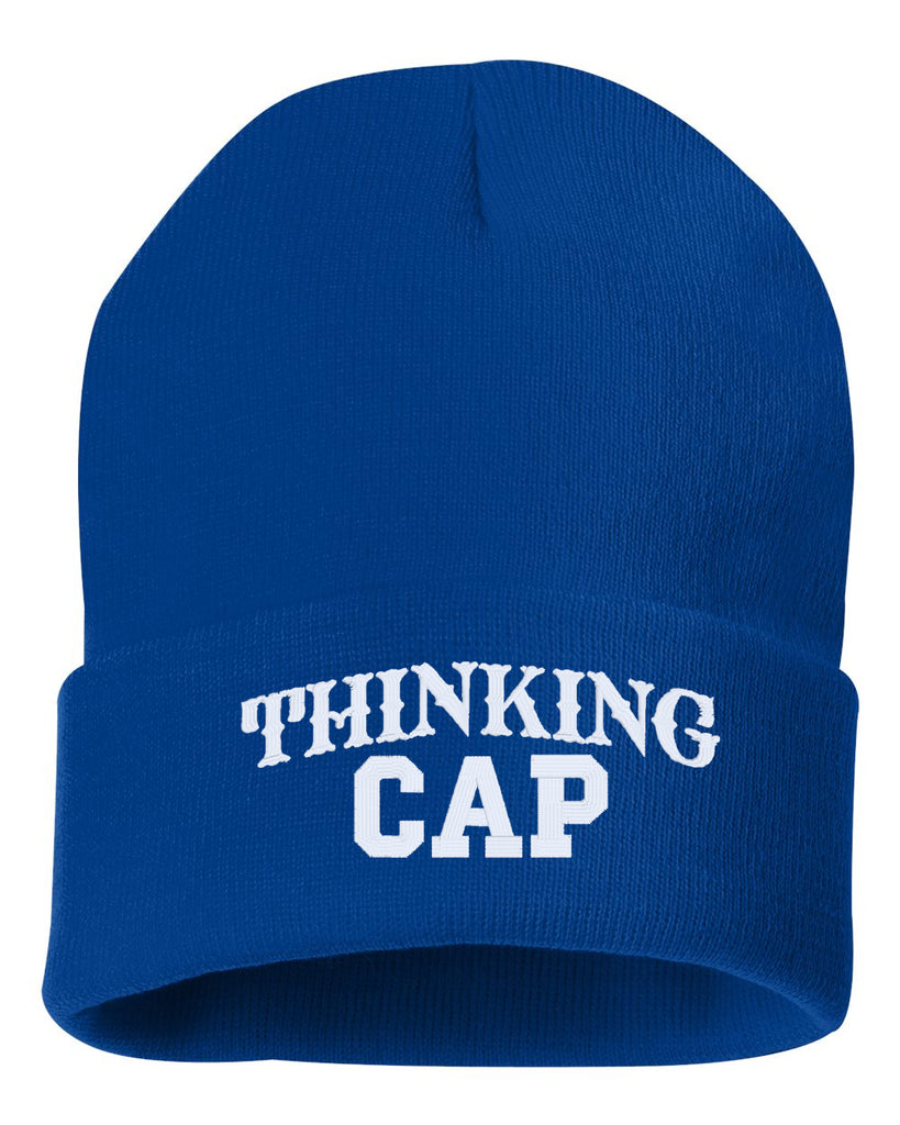 thinking cap embroidered cuffed beanie hat