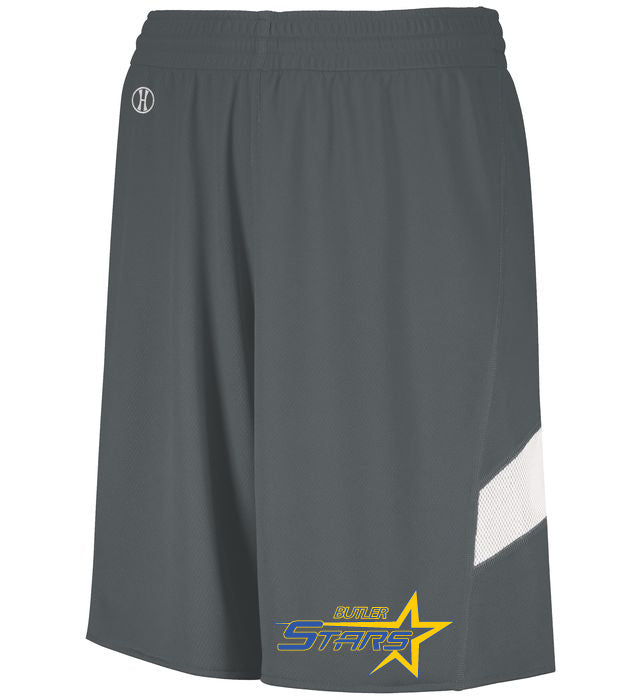 Butler Stars Graphite Dual-Side Single Ply Shorts w/ Design on Left Leg.